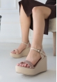 LQZ Shoes Awish Nude Cilt Dolgu Topuk Sandalet