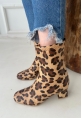 LQZ Shoes Birta Leopar Cilt Streç Topuklu Bot