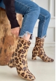 LQZ Shoes Birta Leopar Cilt Streç Topuklu Bot