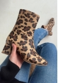 LQZ Shoes Birta Leopar Cilt Streç Topuklu Bot