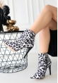 LQZ Shoes Blan Leopar Saten Topuklu Bot