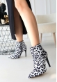 LQZ Shoes Blan Leopar Saten Topuklu Bot