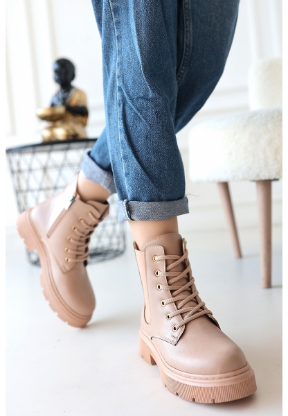 LQZ Shoes Daum Nude Cilt Bağcıklı Bot