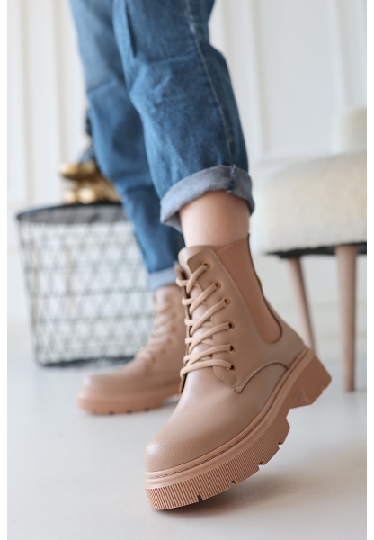 LQZ Shoes Daum Nude Cilt Bağcıklı Bot