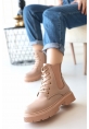 LQZ Shoes Daum Nude Cilt Bağcıklı Bot