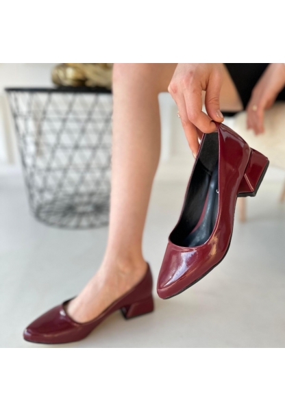 LQZ Shoes Desniy Bordo Rugan Topuklu Ayakkabı