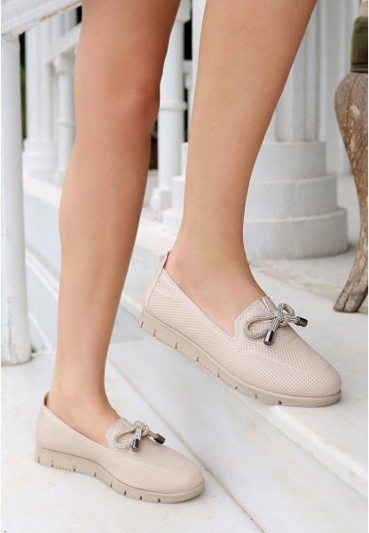 LQZ Shoes Elco Nude Cilt Babet Ayakkabı