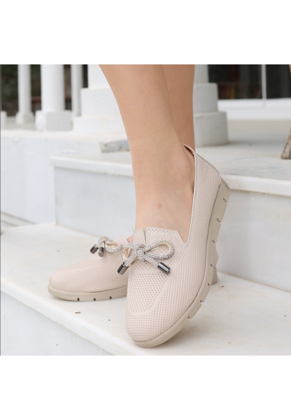 LQZ Shoes Elco Nude Cilt Babet Ayakkabı