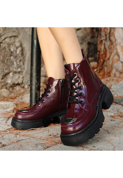 LQZ Shoes Frewe Bordo Rugan Bağcıklı Bot