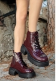 LQZ Shoes Frewe Bordo Rugan Bağcıklı Bot