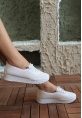 LQZ Shoes Hoose Beyaz Cilt Babet Ayakkabı