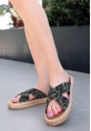 LQZ Shoes Jinor Haki Yeşil Keten Espadril Terlik