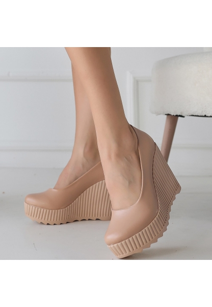 LQZ Shoes Klara Nude Cilt Doldu Topuk Ayakkabı