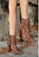 LQZ Shoes Loora Leopar Saten Topuklu Bot