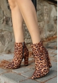 LQZ Shoes Loora Leopar Saten Topuklu Bot