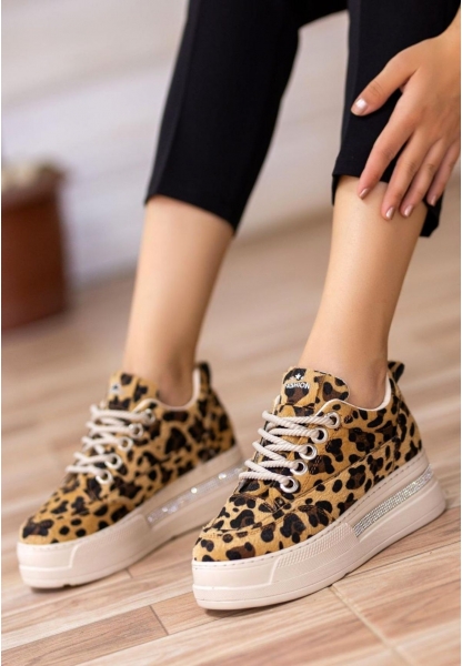 LQZ Shoes Lulu Leopar Süet Bağcıklı Spor Ayakkabı