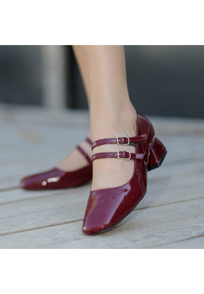 LQZ Shoes Mando Bordo Rugan Topuklu Ayakkabı