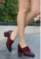 LQZ Shoes Mende Bordo Cilt Topuklu Ayakkabı