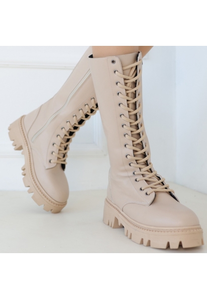 LQZ Shoes Uliza Nude Cilt Bağcıklı Çizme