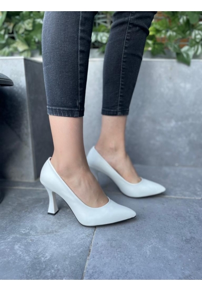 LQZ Shoes Olba Beyaz Cilt Stiletto Ayakkabı