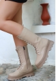 LQZ Shoes Toir Nude Cilt Bağcıklı Postal